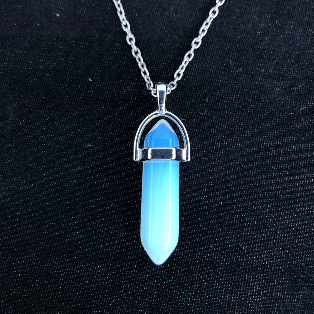 Moonstone Crystal point pendant necklace gem opal